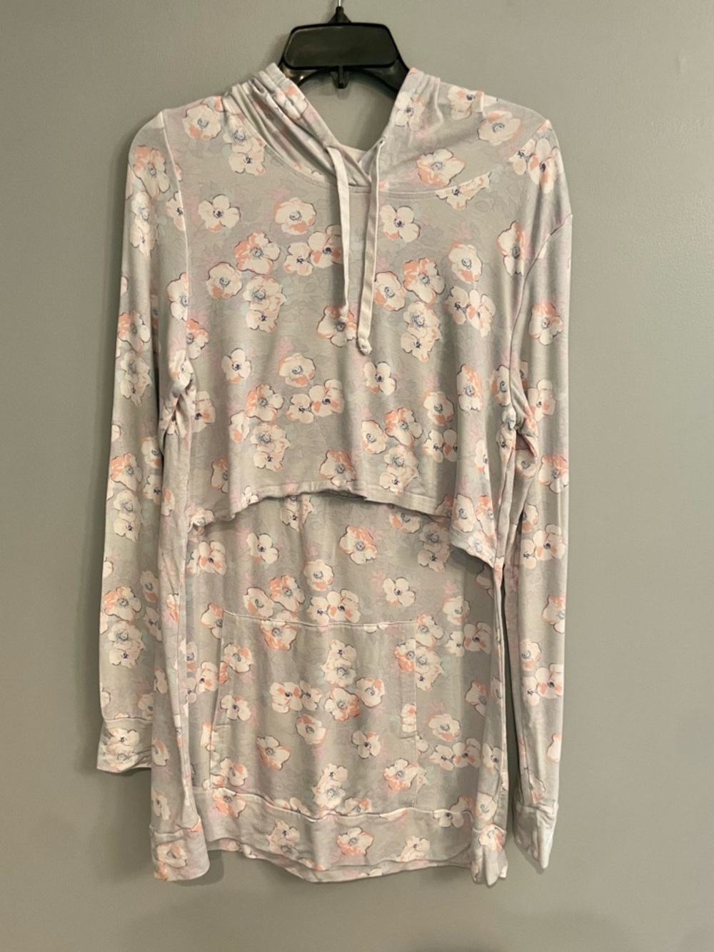 Latched Mama Light Gray Nursing Top with Subtle Pink Floral Accents